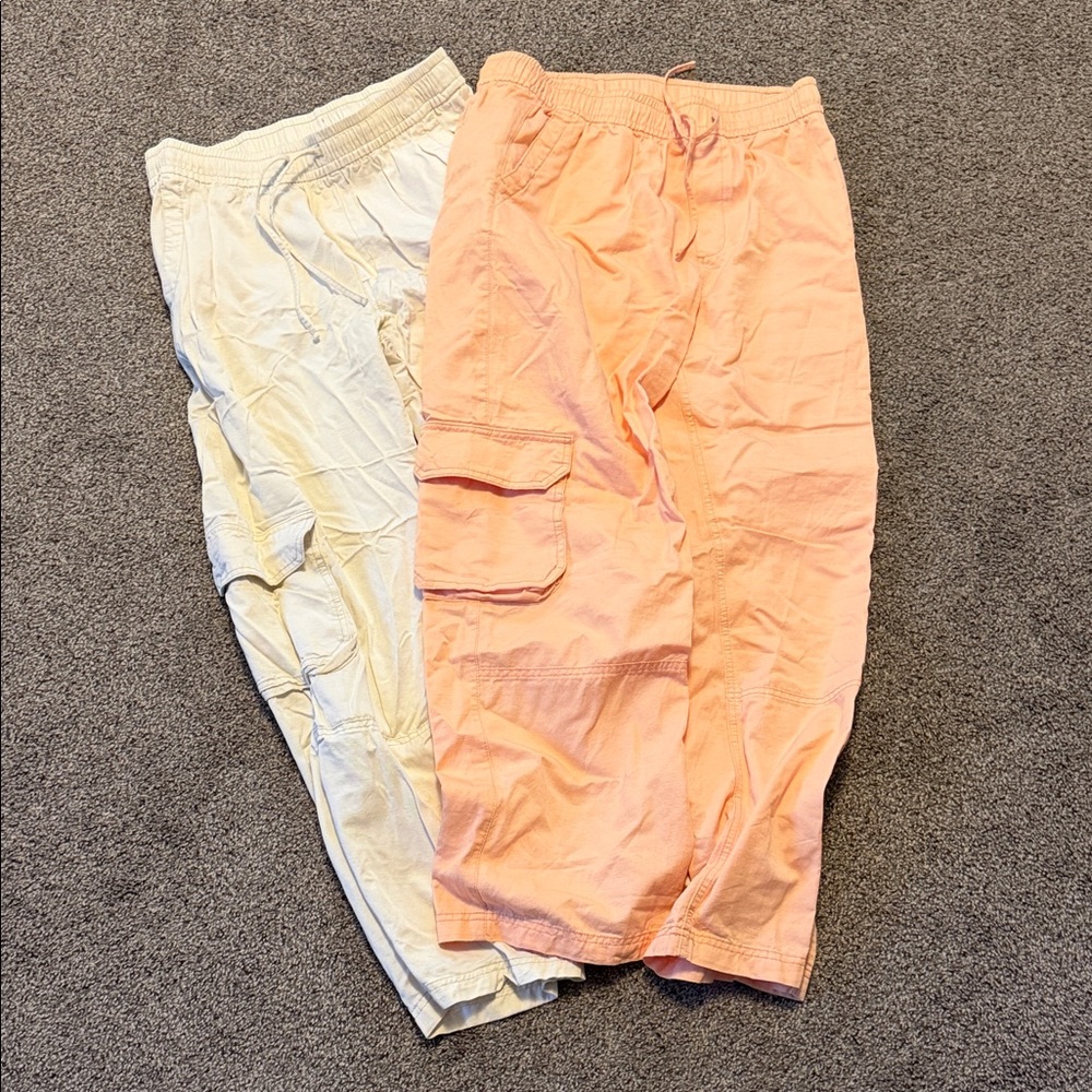 womans cargo pants- peach and cream